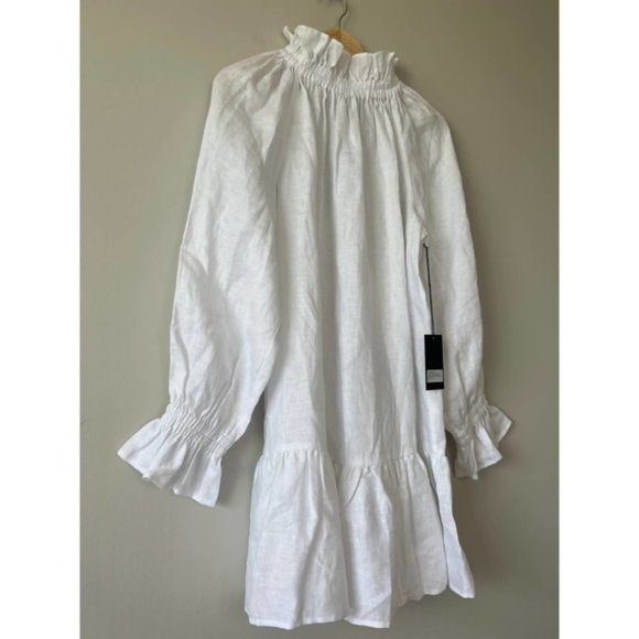 Ephemera Ruffle High Neck Linen Garland Smock Dress White Women's Size: 4 NWT - Picture 4 of 11